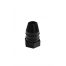 A black, cone-shaped metal fitting with a hexagonal base highly contrasted against a plain white background.