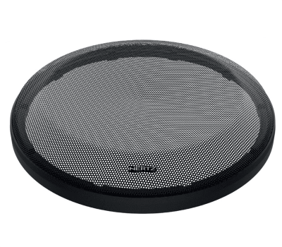 A round black speaker grille reading "HERTZ" at the bottom center is shown isolated on a white background, highlighting its mesh pattern and sturdy frame.