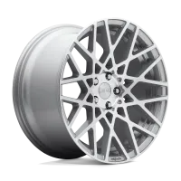 A silver, intricately designed car wheel with multiple polygonal spokes stands against a plain white background. The center cap features the text "rotiform."