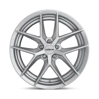 A silver alloy wheel with a multi-spoke design is displayed against a white background. The center cap features the text "rotiform."