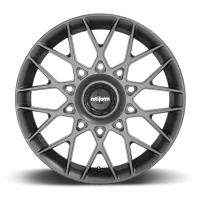 Gray alloy wheel with intricate, multi-spoke design, displaying the brand name "rotiform" at its center in a high-resolution, studio background.