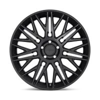 A black, multi-spoke car wheel rim with complex geometric patterns and the small text "rotiform" in the center cap, displayed against a plain background.