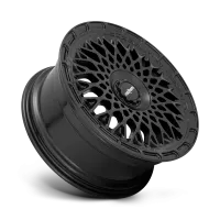 A black mesh-style alloy wheel with intricate, web-like spoke design against a plain background. Text on the wheel's center reads "rotiform."