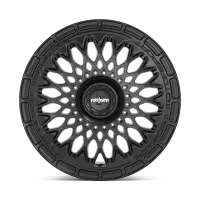 Black, intricately designed alloy wheel with a central hub labeled "rotiform," displaying a pattern of interwoven spokes; background is plain and gradient gray.