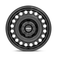A black alloy wheel with circular cutouts around the perimeter, featuring the "rotiform" logo at the center, and smaller circular bolts on the inside ring.