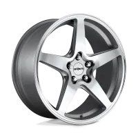 A five-spoke alloy wheel with a silver finish displays a "rotiform" logo at its center, shown in isolation against a white and dark gray background.