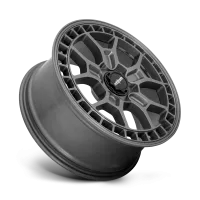 Gray alloy wheel with a geometric, multi-spoke design and a central cap labeled "rotiform"; presented against a plain background, angled to show depth and side profile.