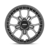 A grey alloy wheel with a multi-spoke, web-like design featuring "rotiform" on the central hub, set against a plain background.