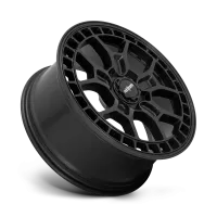 A black alloy wheel is angled upward, showcasing intricate spoke design with "Rotiform" on the center cap. The wheel is isolated against a white background.