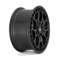 A black Rotiform wheel rim features a multifaceted, angular spoke design. The word "rotiform" is printed at the wheel's center cap, presented against a white background.