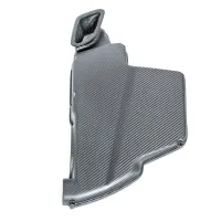 Rectangular carbon fiber intake manifold cover on white background, featuring a contoured design with a vent opening at the top.