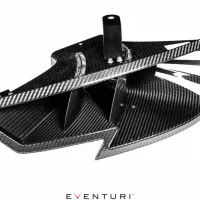 A carbon fiber automotive air intake duct with aerodynamic fins against a white background. Text at the bottom reads "EVENTURI."