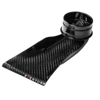 A carbon fiber air intake pipe with flared opening sits isolated on a white background. The word "Eventuri" is printed in white, red, and silver on the tapered edge.