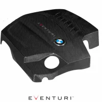 Carbon fiber engine cover with BMW logo and “Eventuri” text, shown on a plain white background. EVENTURI is written at the bottom in large text.