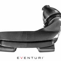 A carbon-fiber car intake system sits against a white background. The word "EVENTURI" is displayed beneath the intake system.