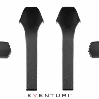 Two long, curved carbon fiber components and two smaller adjacent pieces arranged symmetrically on a white background. Below them, the text reads "EVENTURI."