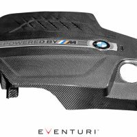 Carbon fiber engine cover marked "Powered by M" alongside a BMW logo, set against a white background, with "EVENTURI" written below.