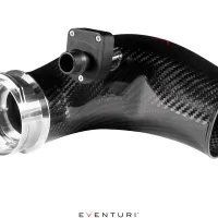 A carbon fiber air intake tube with a sensor attachment, set against a white background. Text at the bottom reads “EVENTURI.”