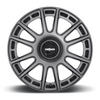 A dark gray, multi-spoke alloy wheel with the text "rotiform" in the center is showcased against a white background.
