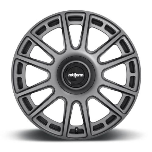 A dark gray, multi-spoke alloy wheel with the text "rotiform" in the center is showcased against a white background.
