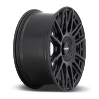 A black alloy wheel with a multi-spoke design leans at an angle. The word "rotiform" is visible on the center cap of the wheel. The background is plain white.