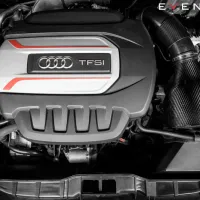 An Audi TFSI engine is positioned centrally with detailed intake and components surrounding it; the brand logo appears prominently on the engine cover. Text reads "EVENTURI" in the top right corner.