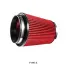 A cylindrical red air filter with metal ends, displayed against a white background. Text below reads: "TYPE E".