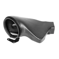A black, carbon-fiber car air intake scoop with a visible mounting bracket, displayed on a white background.