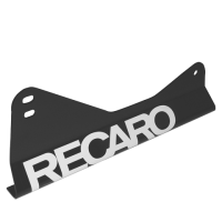 Black metal bracket with three holes and the bold white text "RECARO," likely a vehicle seat base, positioned against a plain white background.