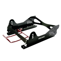 A black metallic framed seat bracket labeled "RECARO" with red slide mechanisms, positioned on a white background.