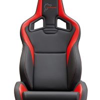 A black and red racing car seat, with the text "RECARO Nürburgring" embroidered on the headrest, positioned against a plain white background.