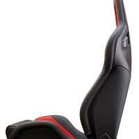 A black and red leather car seat with ergonomic contours and visible stitching is positioned against a white background. Text on the seat reads: "RECARO MADE IN GERMANY Model: CROSS SPORTSTER."