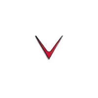 Red V-shaped emblem with black outlining centered on a plain white background.
