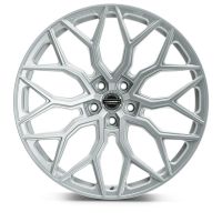 A silver alloy wheel with intricate geometric spokes is centered against a white background. Text reads “VOSSEN” and “HF6-2” around the rim, with "VOSSEN" at the center hub.