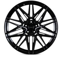 A glossy black alloy wheel with intricate, multi-spoke design displayed against a white background. Text in the center reads "VOSSEN."