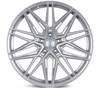 A sleek, silver alloy wheel with intricate spoke design. Center hub reads "Vossen Forged." The wheel is isolated against a plain white background.