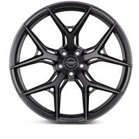 A black alloy wheel features a multi-spoke design, presented against a white background. Center hub displays the text: "VOSSEN." Bottom rim also shows the text: "VOSSEN."