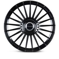 A glossy black alloy wheel with 20 thin spokes radiates from its center. The wheel's hubcap features the text "VRF170" in a well-lit, plain white background.