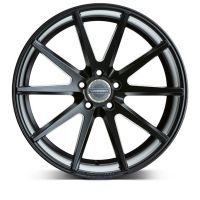 A black alloy wheel features ten spokes originating from a central hub labeled "VOSSEN," set against a white background.