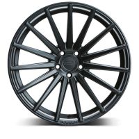 A black alloy wheel with 15 slim, evenly spaced spokes, centered on a plain white background. The center hub reads "VOSSEN FORGED VOSSEN."