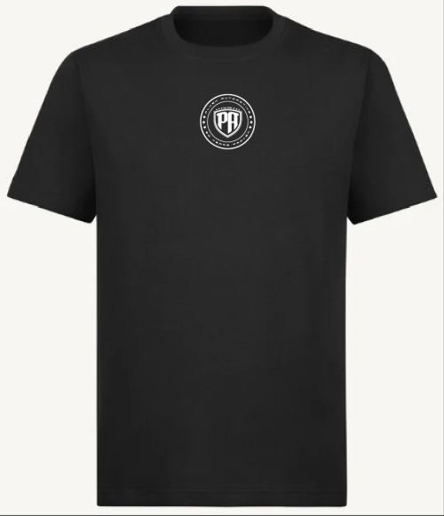 Anniversary T-shirt in black with white and blue writing on the back.