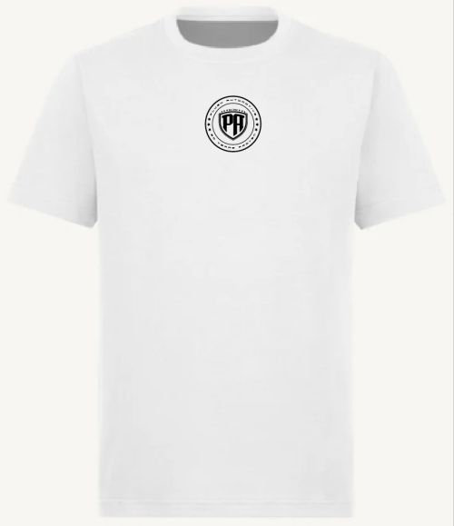 Anniversary t-shirt in white with pink writing on the back.